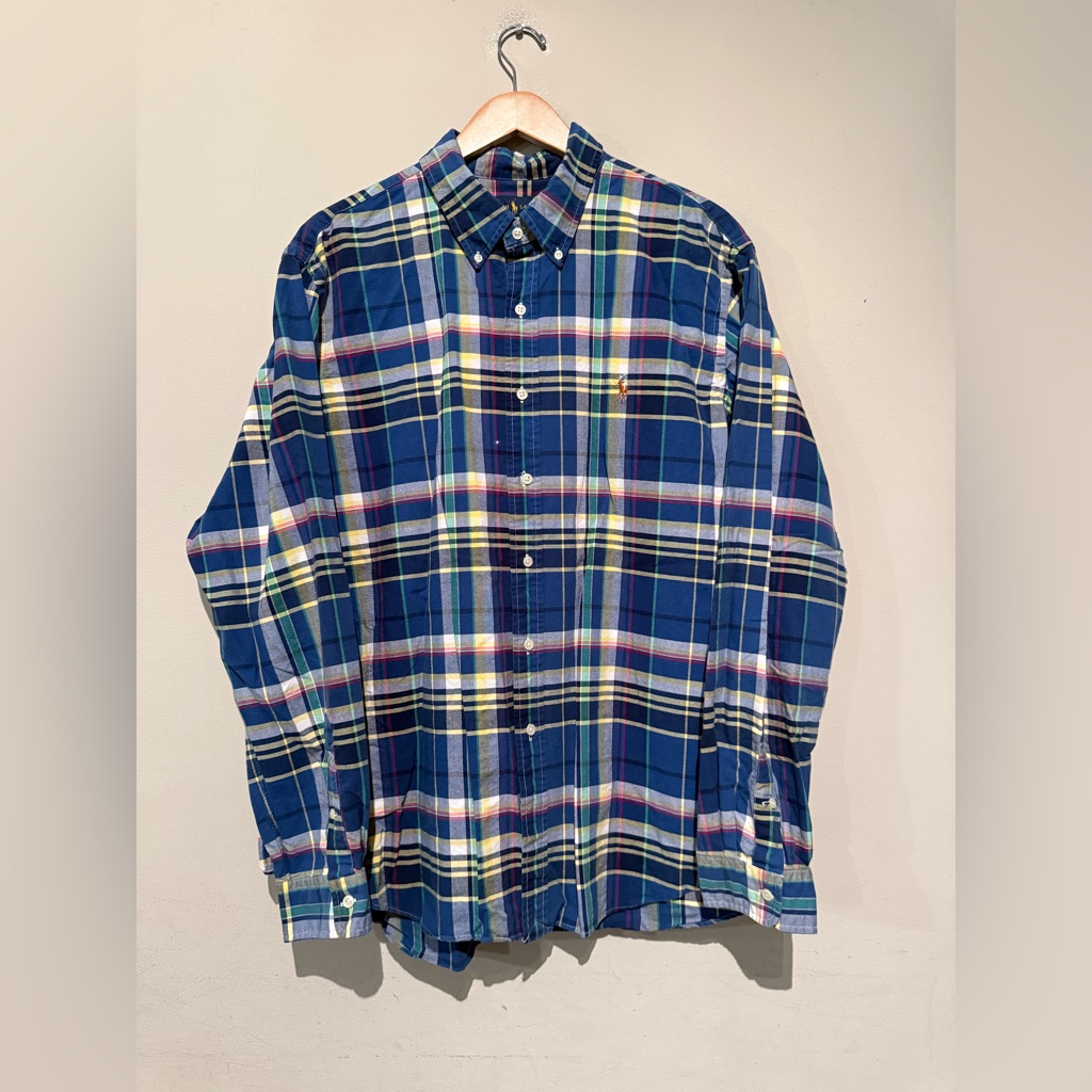 Ralph Lauren Men Shirt Xxl Plaid Long Sleeve Logo Casual Office Cotton Button Up